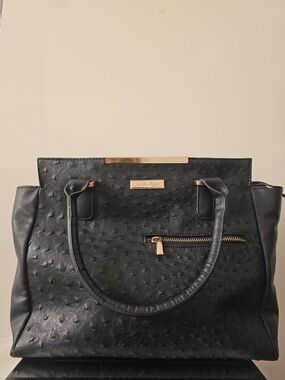 Charlie Paige Black / Blue  Structured Tote with Gold Accents